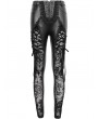 Devil Fashion Black Sexy Gothic Hollow Out Lace Long Synthetic Leather Pants for Women