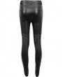 Devil Fashion Black Sexy Gothic Hollow Out Lace Long Synthetic Leather Pants for Women