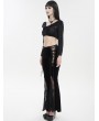 Devil Fashion Black Gothic Vintage Sexy Velvet Lace Flared Trousers for Women