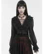 Devil Fashion Black Gothic Sexy V-Neck Long Sleeve Ruffle Shirt for Women