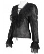 Devil Fashion Black Gothic Sexy V-Neck Long Sleeve Ruffle Shirt for Women