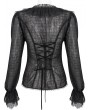 Devil Fashion Black Gothic Sexy V-Neck Long Sleeve Ruffle Shirt for Women