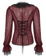 Devil Fashion Red Gothic Sexy V-Neck Long Sleeve Ruffle Shirt for Women