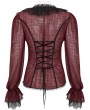 Devil Fashion Red Gothic Sexy V-Neck Long Sleeve Ruffle Shirt for Women