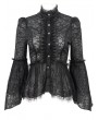 Devil Fashion Black Vintage Gothic Lace Long Trumpet Sleeve Shirt for Women