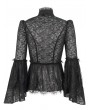 Devil Fashion Black Vintage Gothic Lace Long Trumpet Sleeve Shirt for Women