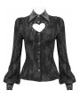 Devil Fashion Black Gothic Punk Heart Shaped Cutout Long Sleeve Blouse for Women