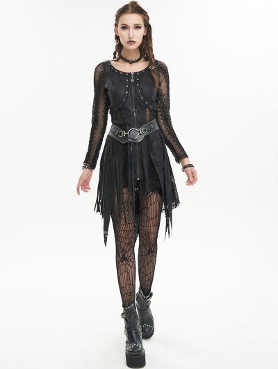 Devil Fashion Black Gothic Punk Street Net Splicing Irregular Short Dress