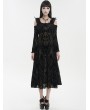 Devil Fashion Black Retro Gothic Pattern Sexy Cold Shoulder Long Sleeve Party Dress