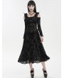 Devil Fashion Black Retro Gothic Pattern Sexy Cold Shoulder Long Sleeve Party Dress