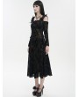 Devil Fashion Black Retro Gothic Pattern Sexy Cold Shoulder Long Sleeve Party Dress