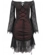 Devil Fashion Black and Red Gothic Off-the-Shoulder Lace Trumpet Sleeve Short Party Dress