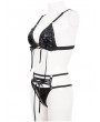 Devil Fashion Black Gothic Punk Patent Leather Two-Piece Sexy Lingerie Set