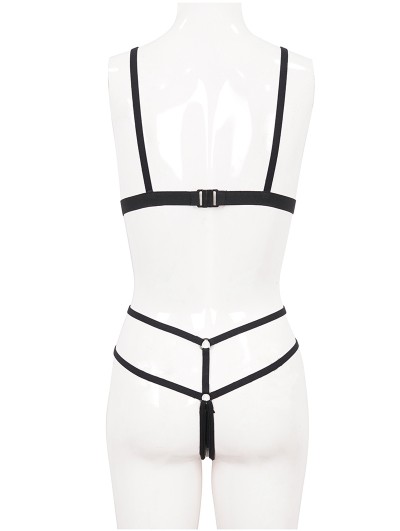 Devil Fashion Black Gothic Punk Patent Leather Two-Piece Sexy Lingerie Set  - DarkinCloset.com