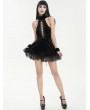 Devil Fashion Black Gothic Fur Trim Halter Sexy Hollow Lace-Up Short Velvet Dress