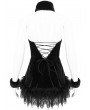 Devil Fashion Black Gothic Fur Trim Halter Sexy Hollow Lace-Up Short Velvet Dress