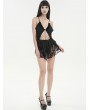 Devil Fashion Black Gothic Rose Pattern One-Piece Sexy Lace Chain Lingerie Dress