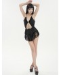 Devil Fashion Black Gothic Rose Pattern One-Piece Sexy Lace Chain Lingerie Dress