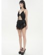 Devil Fashion Black Gothic Rose Pattern One-Piece Sexy Lace Chain Lingerie Dress