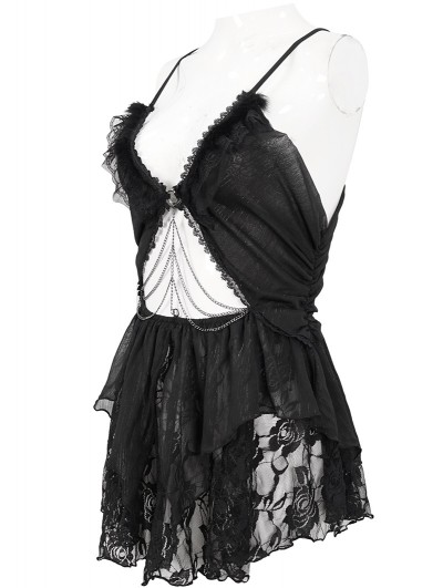 ワンピース RAMELIL LEO LINGERIE DRESS Devil Fashion Black Gothic Rose Pattern One-Piece Sexy Lace