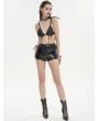 Devil Fashion Black Gothic Hollow Out Patent Leather Button Hot Pants