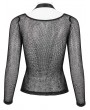 Devil Fashion Black Gothic Punk Buckle Strap Long Net Sleeve T-shirt for Women