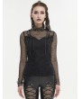 Devil Fashion Black Gothic Punk Skull Drawstring Long Sleeve Net Top for Women