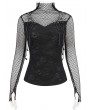 Devil Fashion Black Gothic Punk Skull Drawstring Long Sleeve Net Top for Women