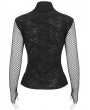 Devil Fashion Black Gothic Punk Skull Drawstring Long Sleeve Net Top for Women