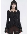 Devil Fashion Black Vintage Gothic Sexy Lace Fitted Irregular Shirt for Women