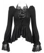 Devil Fashion Black Vintage Gothic Sexy Lace Fitted Irregular Shirt for Women