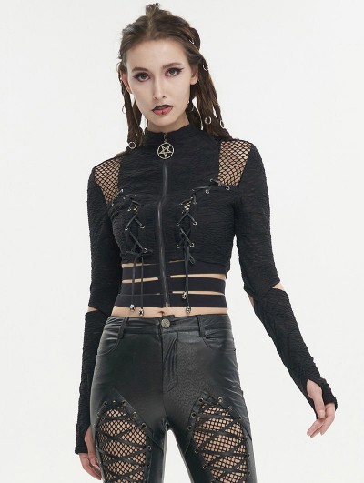 Devil Fashion Black Gothic Punk Street Wear Bandage Crop Top for Women
