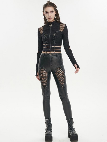 Devil Fashion Black Gothic Punk Street Wear Bandage Crop Top for Women ...