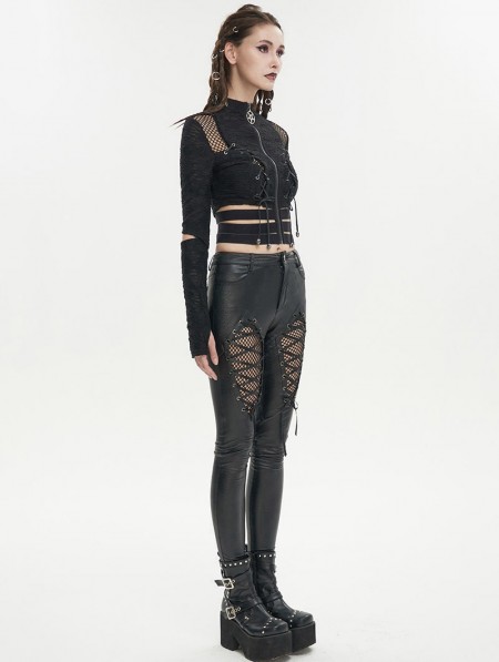 Devil Fashion Black Gothic Punk Street Wear Bandage Crop Top for Women ...