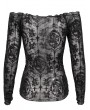 Devil Fashion Black Sexy Gothic Pattern Off-the-Shoulder Ruched Drawstring Crop Top for Women