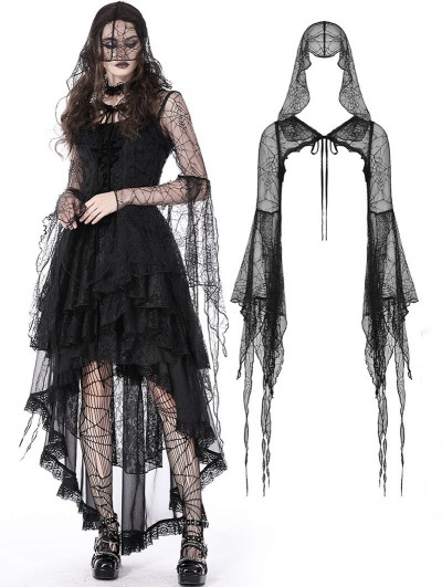 Dark in Love Black Gothic Spider Exaggerated Sleeves Hooded Cape for Women