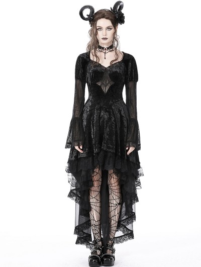 Dark in Love Black Gothic Spider Queen High-Low Velvet Party Dress