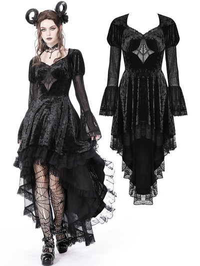 Dark in Love Black Gothic Spider Queen High-Low Velvet Party Dress