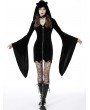 Dark in Love Black Gothic Cat Ear Long Bell Sleeves Hooded Mini Velvet Dress