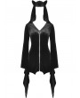 Dark in Love Black Gothic Cat Ear Long Bell Sleeves Hooded Mini Velvet Dress