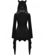 Dark in Love Black Gothic Cat Ear Long Bell Sleeves Hooded Mini Velvet Dress