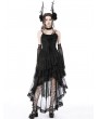 Dark in Love Black Gothic Chiffon Lace Trim High-Low Skirt