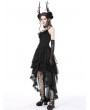 Dark in Love Black Gothic Chiffon Lace Trim High-Low Skirt