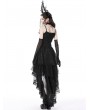 Dark in Love Black Gothic Chiffon Lace Trim High-Low Skirt