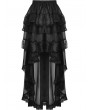 Dark in Love Black Gothic Chiffon Lace Trim High-Low Skirt