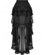 Dark in Love Black Gothic Chiffon Lace Trim High-Low Skirt