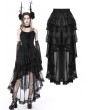 Dark in Love Black Gothic Chiffon Lace Trim High-Low Skirt