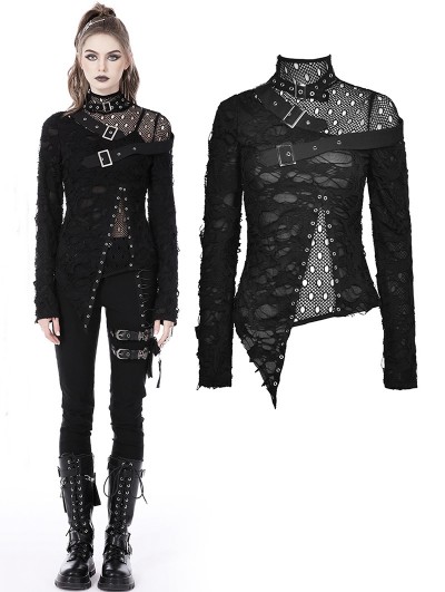 Dark in Love Black Gothic Punk Asymmetric Sexy T-Shirt for Women