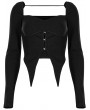 Punk Rave Black Gothic Street Fashion Long Sleeve Short Fitted T-Shirt for Women