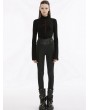 Punk Rave Black Gothic Street Fashion Cross Buckle Long Leather Pants for Women